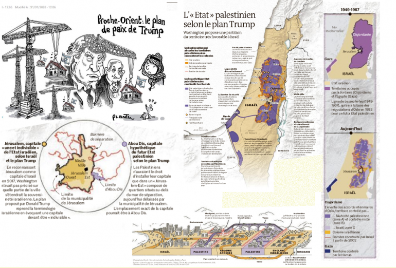 Carte dans Le Monde et dessin de Plantu Cartooning for peace

